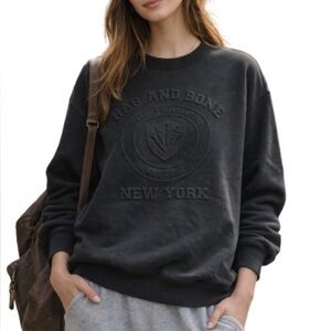 Rag & Bone Collegiate Black Embossed Logo Crewneck Sweatshirt Relaxed Fit XS